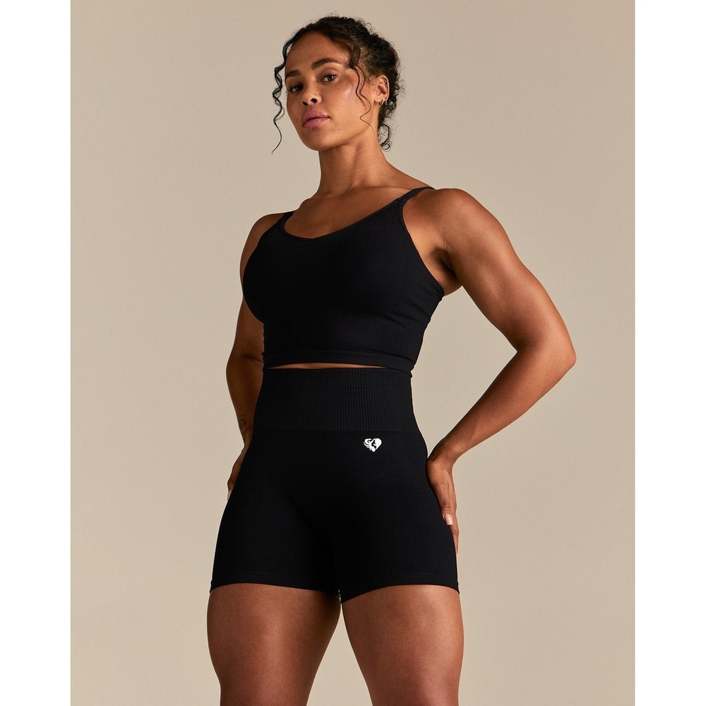 NEW Womens Best Power Seamless Scrunch Shorts Black High Waist Gym Workout MED